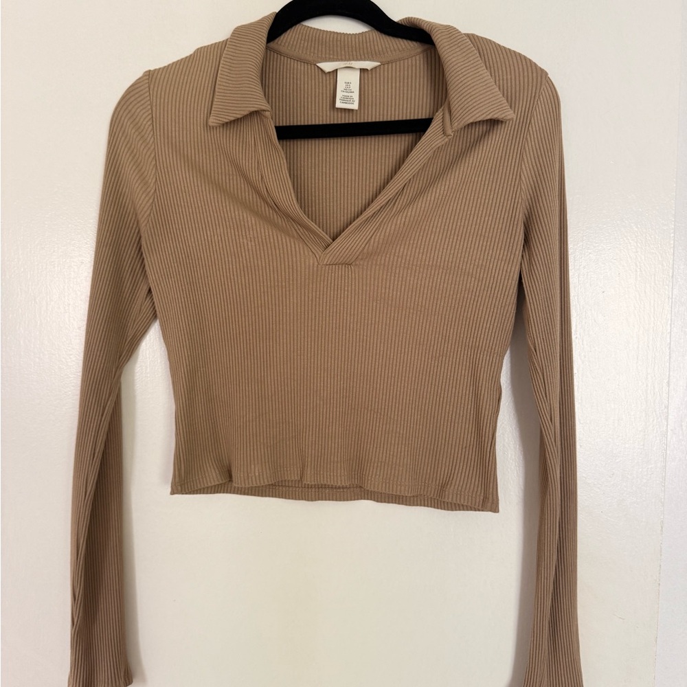 Tan Ribbed Long Sleeve Top